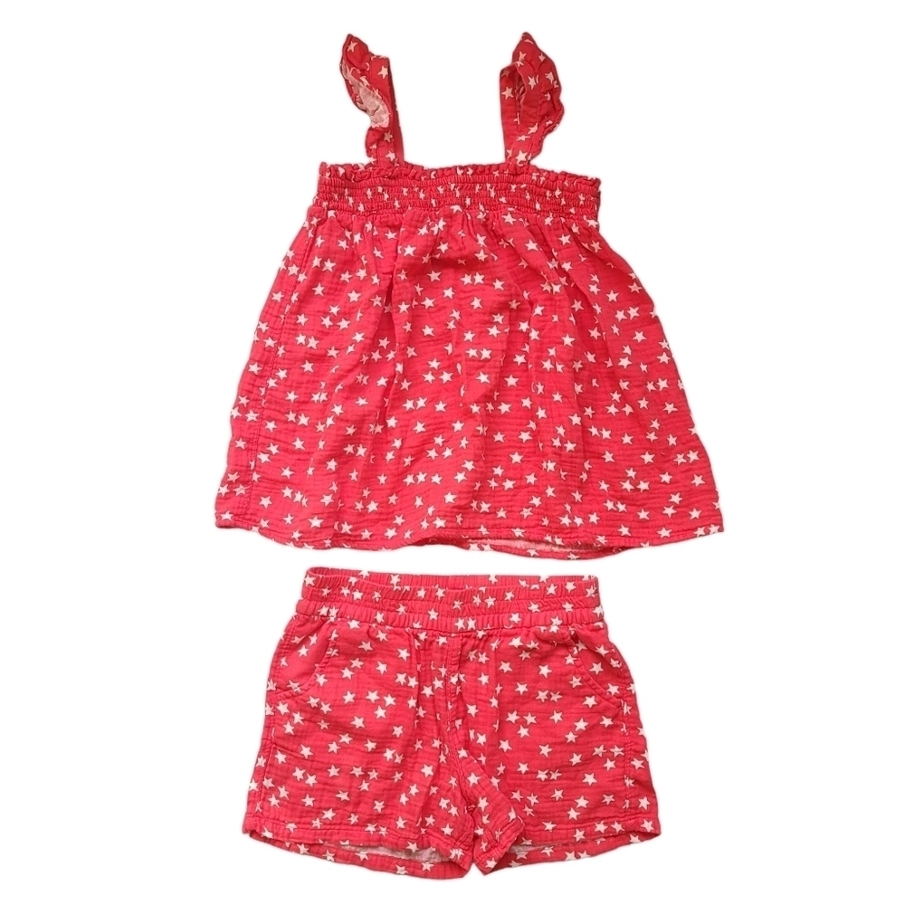 Cat &‎ Jack L/XL Red Star Print Casual Play Set Tank Top Shorts Cotton Gauzey